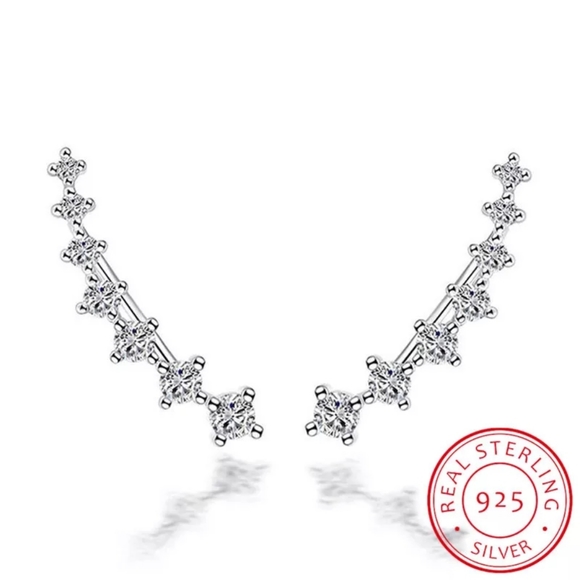 NEW 925 Sterling Silver Diamond Star Ear Climbers - Picture 3 of 16